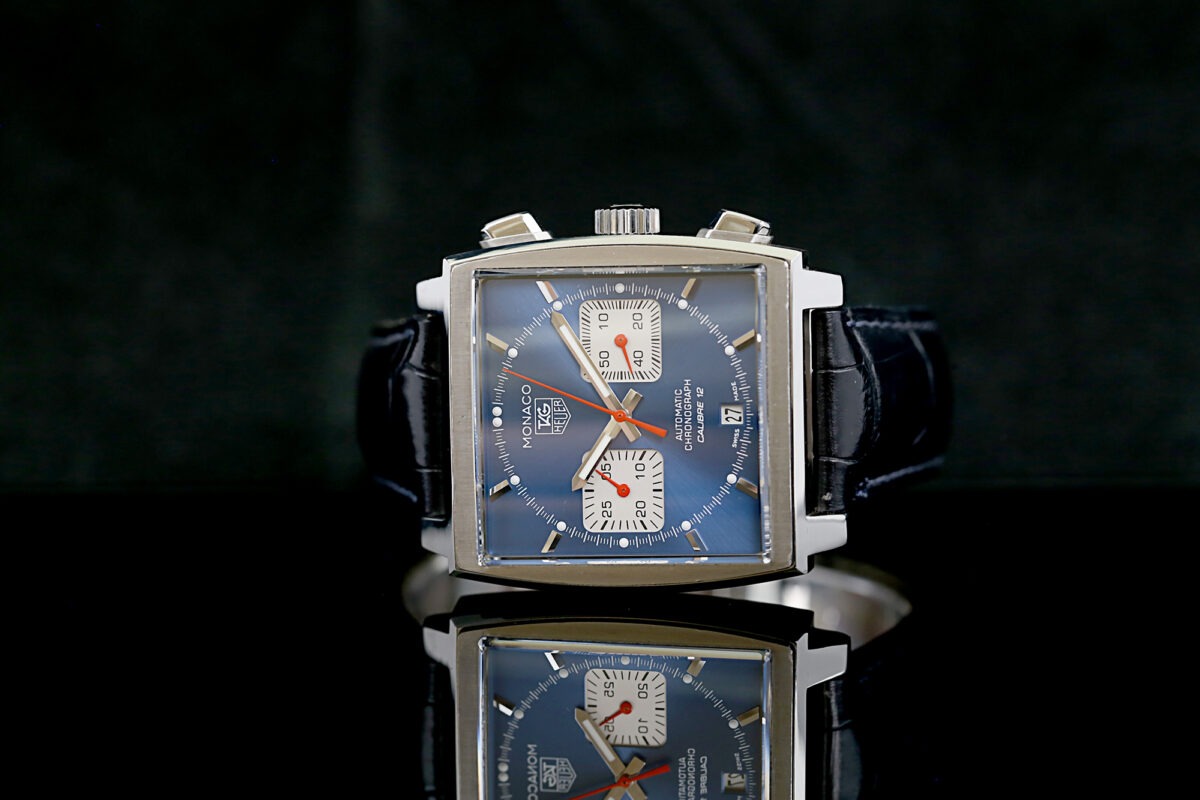 TAG Heuer Monaco Calibre 12, FULL SET, Blaues Blatt, Glasboden, LC100 – Bild 8