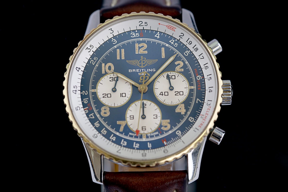 Breitling Navitimer 92, Ref: D30022, very rare, 38mm, Automatik, Patina, Blaues Blatt – Bild 3