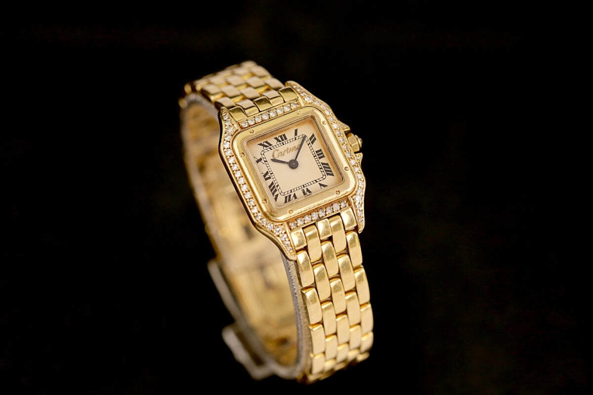 Cartier Panthère, 18Karat Gelbgold, Factory Diamantbesatz, 22mm, Damenuhr