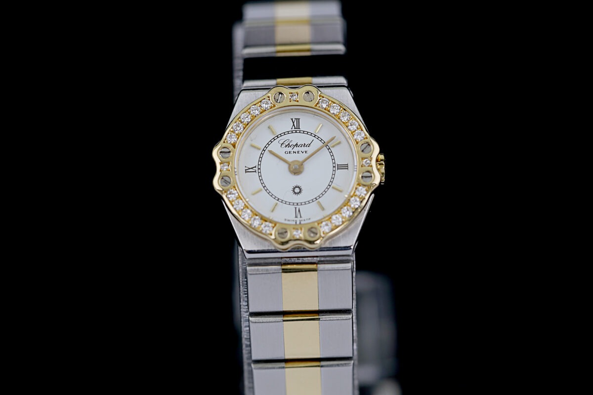 Chopard St. Moritz, Factory Diamantbesatz, Weißes Blatt, Stahl/Gold – Bild 2