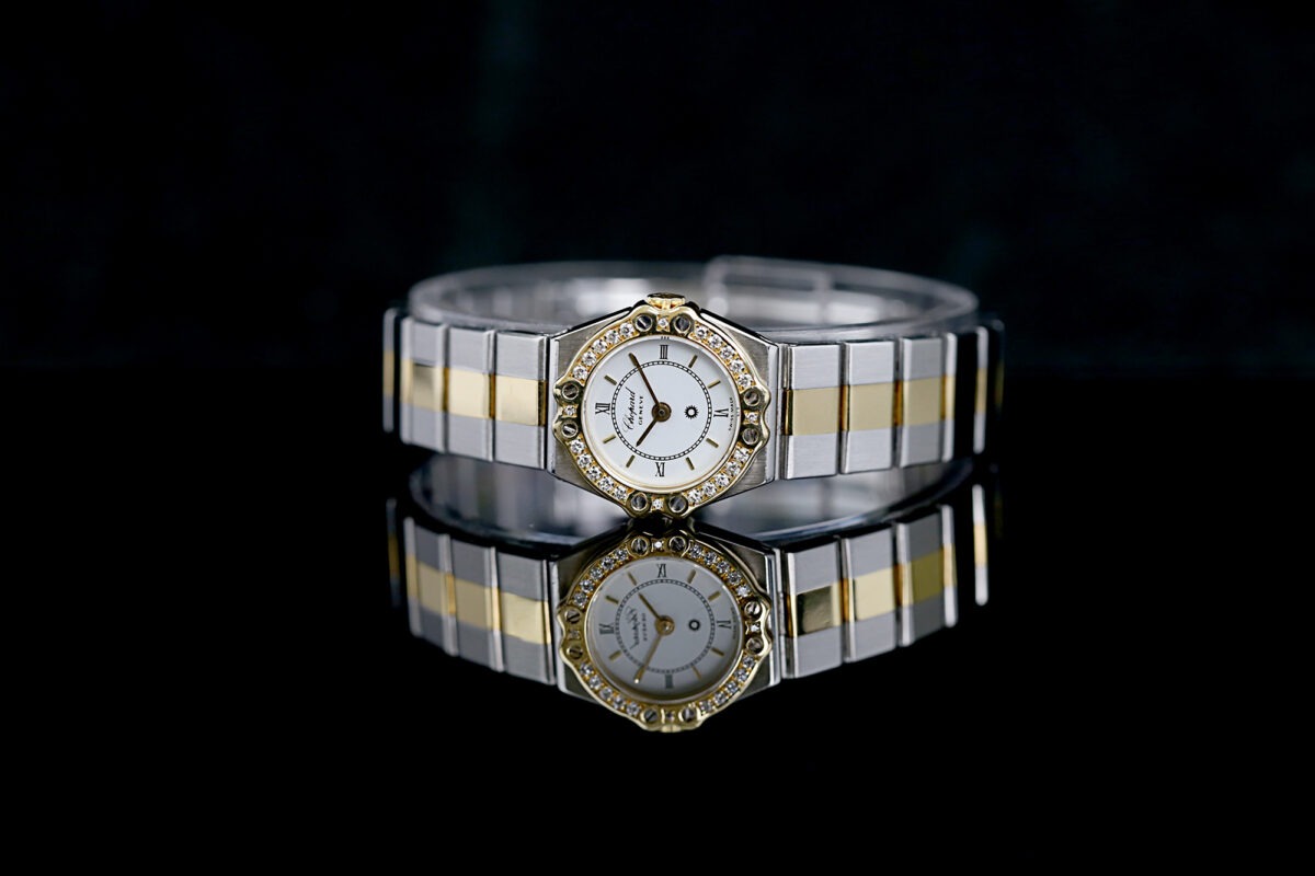 Chopard St. Moritz, Factory Diamantbesatz, Weißes Blatt, Stahl/Gold – Bild 7
