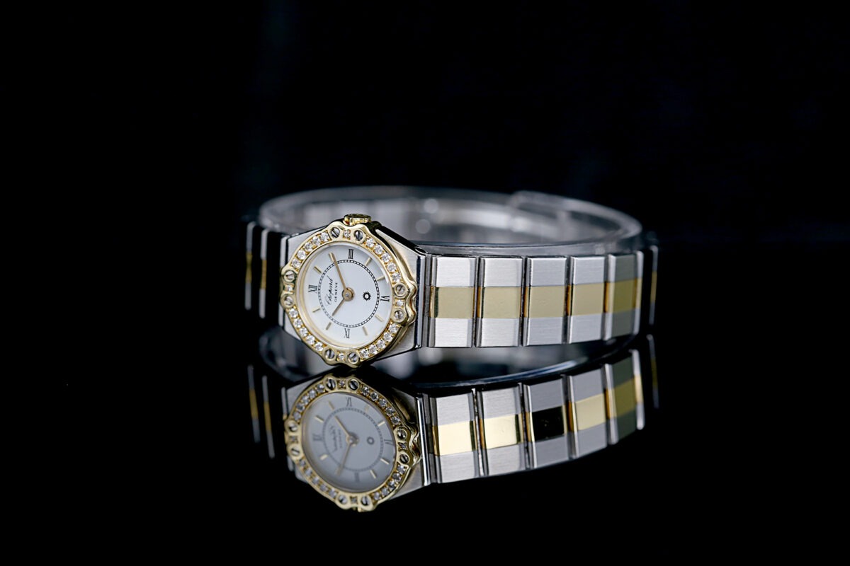 Chopard St. Moritz, Factory Diamantbesatz, Weißes Blatt, Stahl/Gold – Bild 10